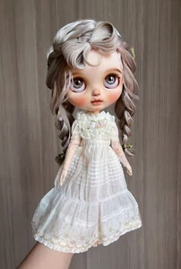 Blythe Doll Clothes -- Ecru Retro Style Ribbon Embroidered Long Dress (OOAK) - Picture 1 of 20