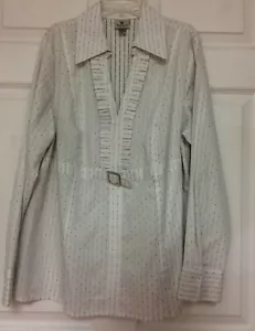 Worthington Woman Stretch Blouse Plus Size 1X White Polka Dot 37 - Picture 1 of 1