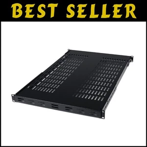 1U Vented Black Rack Shelf - Supports AV & Networking Equipment - 27.56in Depth - Afbeelding 1 van 9