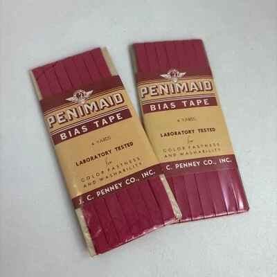 DOS 4 yardas Rosa 1/4" de ancho solo pliegue CINTA SESGADA De colección Penimaid J.C. Penney Foto 1 de 3