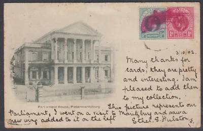 Sudáfrica - Natal 1902 postal (Casa del Parlamento) a Australia con Durban cnl Foto 1 de 2