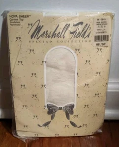 Vintage Marshall Fields Nova Sheer Control Top Satin Opaque Pantyhose Vanilla B - Picture 1 of 4