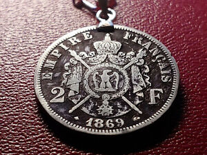 1869 2 Franc Silver French Republic Pendant, 22" Italian Silver Figaro Chain 🎇