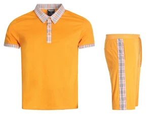 MEN'S 2 PIECE SOLID PLAID CHECKER CASUAL SHORT SET W/DRAWSTRINGS - Picture 1 of 20