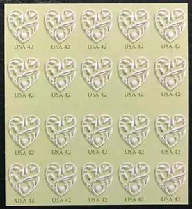 SFSTAMPS US Sc 4271 Wedding Hearts Love Booklet Pane of 20 Stamps 42c MNH 2008 - Picture 1 of 1