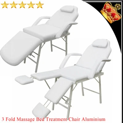 Portable Facial Treatment Chair Foldable Faux Leather White Bed with footrest AU - image 1 of 4