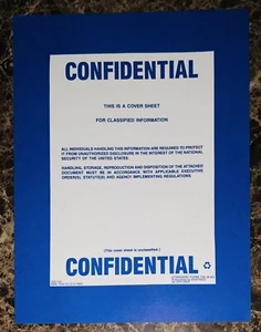 Vintage Confidential Cover Sheet Standard Form 705 Blue 8.5” x 11” Paper Size - Picture 1 of 1