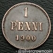 Finland Russia Empire 1 Penni 1900. KM#13. One Cent coin. Nicholas II. Crown.