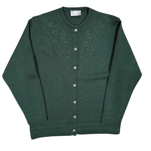 Vintage Mundi Veste Wool Blend Knit Cardigan Embroidered Green XL - Picture 1 of 7