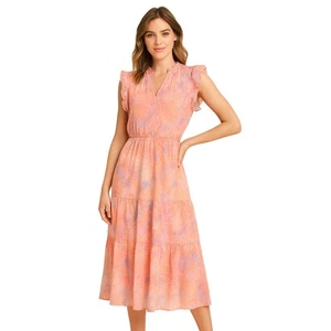 BB Dakota Steve Madden Boho romantisches Rüschen Midikleid pink bunt Large neu mit Etikett - Bild 1 von 8