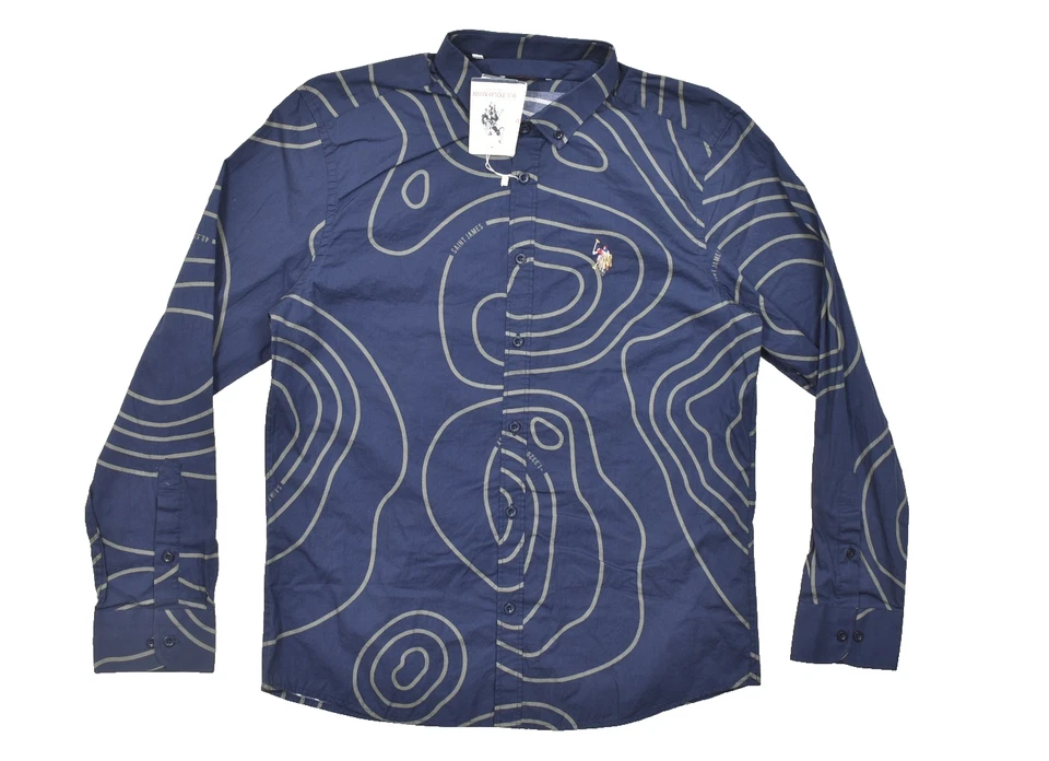 U.S. Polo Assn. Camisa Para Hombre Azul Calce Ajustado Manga Larga Con Botones Talla L NUEVA Foto 1 de 4