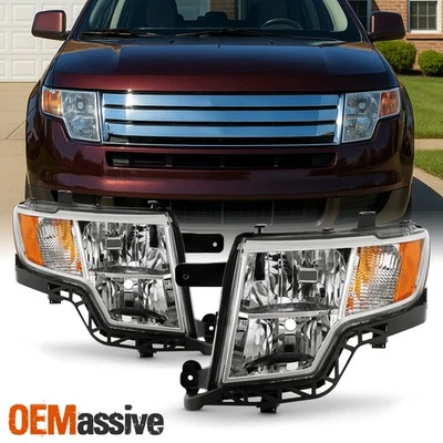 For 2007-2010 Ford Edge [Halogen Type] Chrome Headlights Pair Driver + Passenger - Image 1 of 4