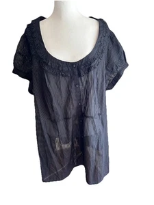 Pluse Size Blouse Shirt Black Cotton Stripe Size XXXL Bust Is 57” / Button Down - Picture 1 of 6