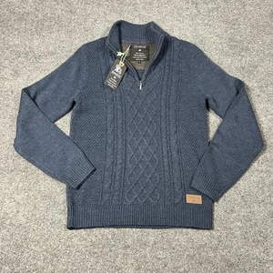 Emerald Isle Knitwear Sweater Mens Medium Quarter Zip Aran Cable Knit Wool Blend - Picture 1 of 8