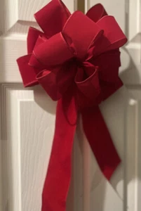Red Velvet indoor/Outdoor Wreath Bow /Handmade - Wired - Christmas Holiday 10x24 - Picture 1 of 5