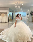 White Wedding Dresses Elegant Off Shoulder with Train Lace Bridal Ball Gowns