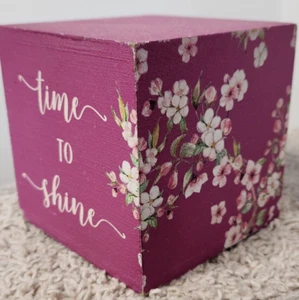 TIME TO SHINE With Cherry Blossoms 4" cube for tiered tray sign - Picture 1 of 5