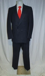 Lanvin Blue Stripe Flannel VTG Peak Lapel 6x2 Double Breasted Suit 40L - Picture 1 of 16