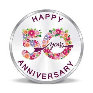50th Anniversary Gift Coin / Happy Wedding Anniversary Floral Design Silver Coin - Picture 1 of 2