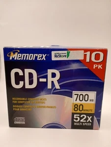 Memorex CD-R, 52x 700MB, 80 Min, 10 Pack Blank Cds - Music Photos NEW & SEALED! - Picture 1 of 3
