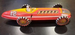 Coche de carreras vintage de juguete de hojalata MARX de los años 30 con llave de cuerda y conductor original ~ Funciona ~ - Imagen 1 de 12