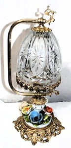 RARE Vintage French Crystal Glass Brass Floral Design Table Lamp 16 1/2" tall - Picture 1 of 4