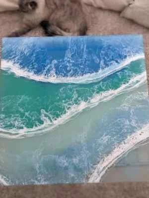 Mesa auxiliar de resina océano café mesa auxiliar onda resina azul, decoración del hogar Foto 1 de 4