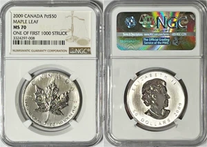 2009 Canada Palladium 1 oz NGC MS70 Maple Leaf One of First 1,000 Struck $50  - Picture 1 of 13