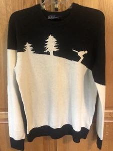 Gap 55% Lambs Wool Sweater Womens Black Ski Motif, Crew Neck. Sz L - Picture 1 of 9