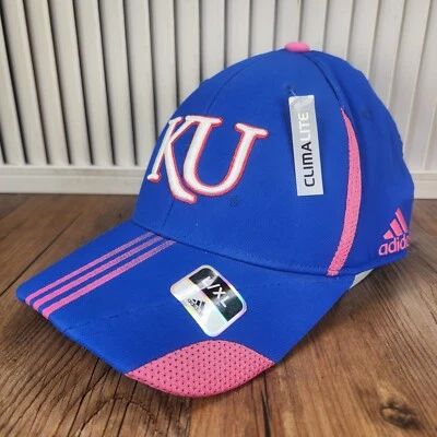 Adidas KU Kansas NCAA ClimaLite Ajustado Talla L/XL Gorra Azul Rosa BCA NCAA Mujer Foto 1 de 4