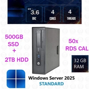 HP elite QUAD CORE 32GB 500GB SSD + 2TB Windows server 2025 Standard RDS CAL - Picture 1 of 2