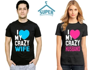 I Love My Wife I Love My Husband TSHIRT Cartoon Heart Letters Couple Best - Picture 1 of 4