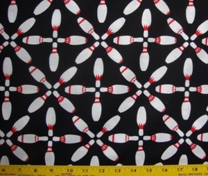 2/3 Yard Timeless Treasures Bowling PINS Black Cotton Fabric - Picture 1 of 1