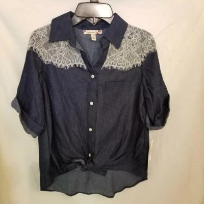 Speechless Girl's Top w/Lace Shoulders Indigo NWT Orig $40 M, L, XL - Image 1 of 4