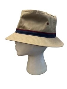 DPC Dorfman Khaki Tan Blue & Red Band Fishing Camping Canvas Bucket Hat Small - Picture 1 of 5