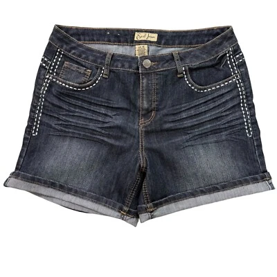 Earl Jean Shorts Womens 12 Embroidered Studded Western Cuffed Dk Wash Denim 32x4 - Image 1 of 4
