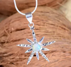 Collar único colgante de sol de plata esterlina 925 con piedras preciosas de luna joyería - Imagen 1 de 8