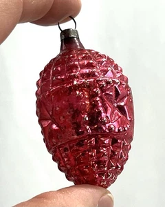 Antik Vintage rot holprig Glas Weihnachtsschmuck oval Ei Stern Einzüge Germany - Bild 1 von 8