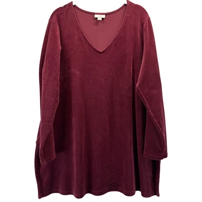 Top para mujer Jill PureJill 1X túnica de terciopelo rojo oscuro liso cuello en V manga larga Foto 1 de 4
