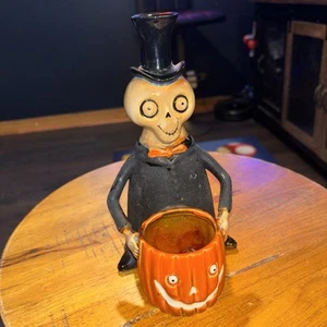 Boney Bunch Mr. Bones Halloween Yankee Candle Skeleton + Pumpkin Holder Rare - Picture 1 of 7