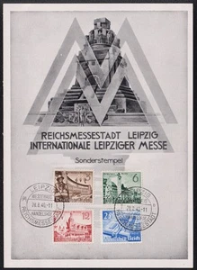 AK640) Dt Reich Nr 739 - 742 Leipziger Messe auf Sonderblatt mit SoSte Messehaus - Bild 1 von 2