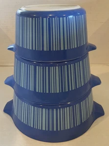 Vintage Pyrex blau Streifen Barcode Set 473 1 QT, 474 1,5 QT, 475 2,5 QT, OHNE DECKEL - Bild 1 von 20