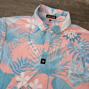 Bad Birdie Golf Polo Shirt Mens Medium All Over Print AOP Tropical Palms Floral - Picture 1 of 9