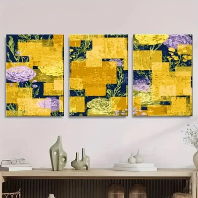 3pcs abstract yellow flat pattern Wall Art Canvas Unframed/Framed - Image 1 of 4