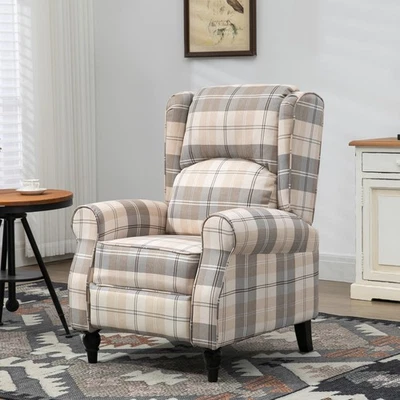 HOMCOM Recliner Armchair Push Back Recliner Chair with Footrest and Wood Legs Khaki