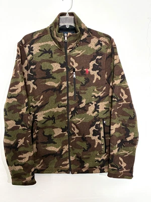 Polo Ralph Lauren $228 Camuflaje Cremallera Completa Forrado de Vellón Suéter Chaqueta Verde Mediano Foto 1 de 4