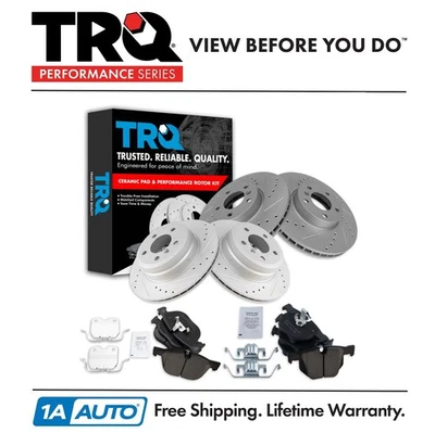 TRQ Front and Rear Brake Pad & Drilled Rotors Kit Fits 2007-2018 BMW X5 11-18 X6 - Image 1 of 4