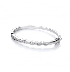 Solid Sterling Silver Curb Link Bangle with Gemstones Luxurious Packaging - Picture 1 of 3