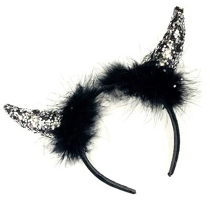 Silver Fluffy Devil Horns Halloween High Quality Costume Fancy Dress Sexy Hen - Picture 1 of 3