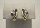 14k Gold Blue and Pink Sapphire with Diamond Accent post Back Earrings 3g
